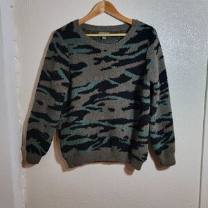 Barefoot Dreams Cozy Chic Lite Seaside Crew Pullover Sweater sz M Green Black